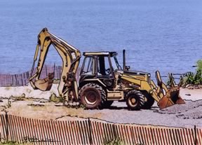 front-end loader working on beach in Laurence Harbor, NJ