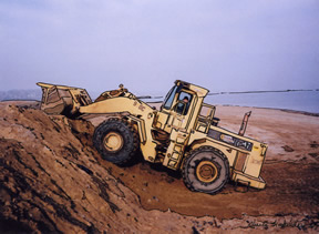 front-end loader moving dirt working on beach in Laurence Harbor, NJ